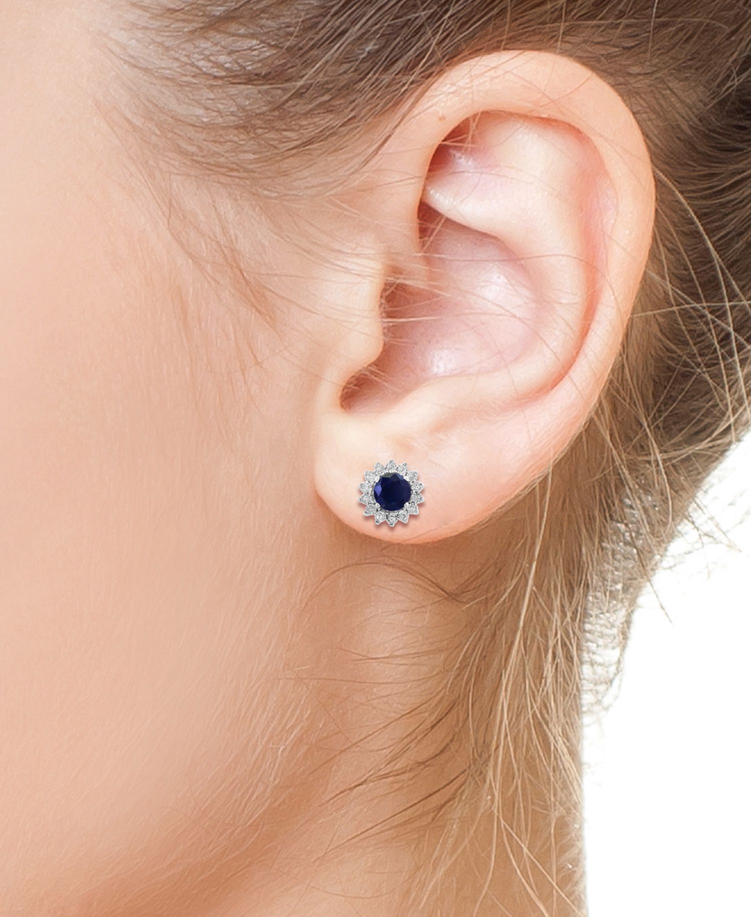 EFFY® Sapphire (1-1/6 ct. t.w.) & Diamond (1/6 ct. t.w.) Halo Stud Earrings in 14k White Gold or Two Tone Gold (Also available in Ruby, & Emerald)