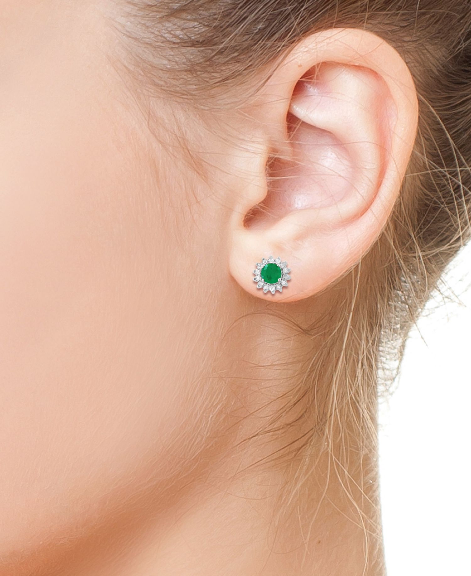 EFFY® Sapphire (1-1/6 ct. t.w.) & Diamond (1/6 ct. t.w.) Halo Stud Earrings in 14k White Gold or Two Tone Gold (Also available in Ruby, & Emerald)
