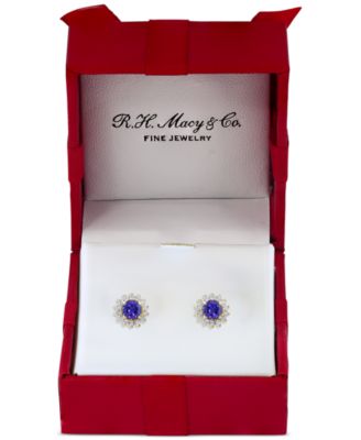EFFY&reg; Tanzanite: (7/8 ct. t.w.) & Diamond (1/6 ct. t.w.) Halo Stud Earrings in 14k White Gold or Two Tone Gold