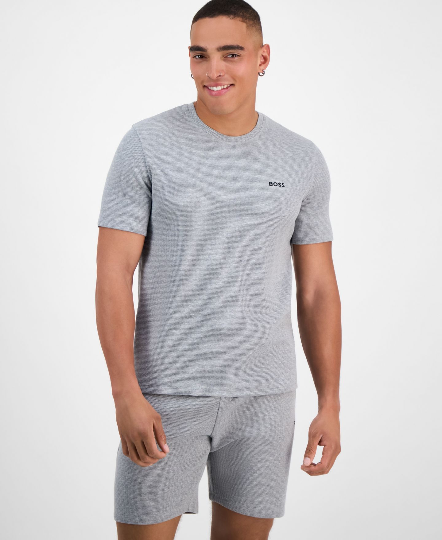 Мужская футболка Hugo Boss Waffle-Knit Sleep T-Shirt, цвет: Средний серый — фото 1