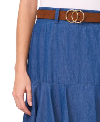 Women's Cotton Tiered Denim Midi Skirt