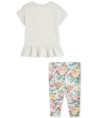 Baby Girls Ruffled Polo Tee & Floral Leggings Set