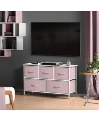 5 Drawers Dresser- Storage Unit with Steel Frame, Wood Top, Fabric Bins - for Bedroom, Closet, Office and more