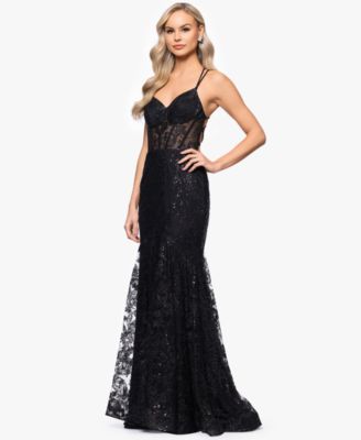 Juniors' Sequined Corset-Bodice Gown