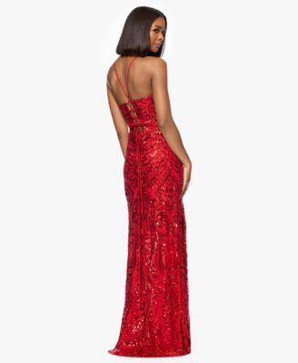 Juniors' Sequin V-Neck Side-Slit Gown