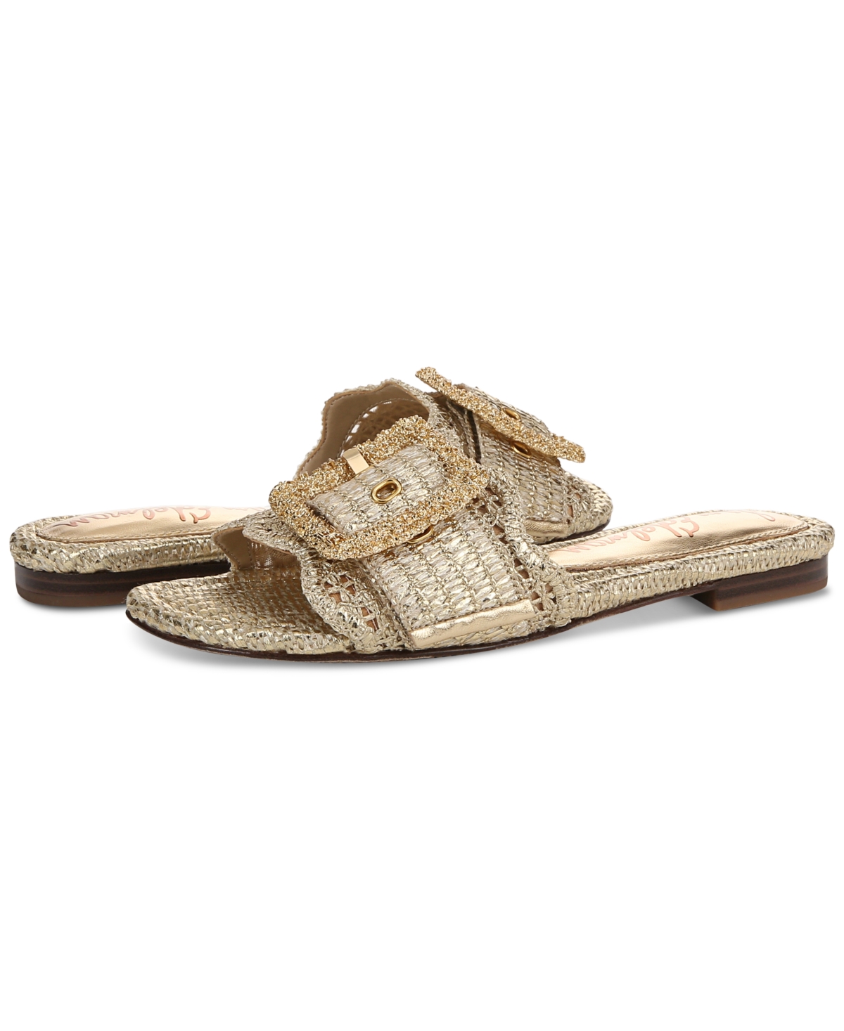 Shop Sam Edelman Women's Bambi Raffia Buckle Slide Sandals In Amber Gold