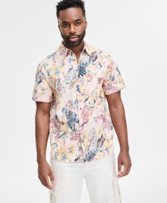 GUESS - Men's Embro Printed Short-Sleeve Button Shirt