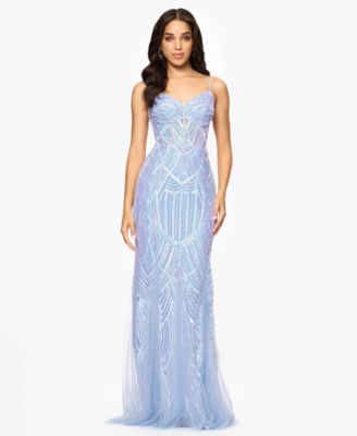 Juniors' Sequin-Mesh Floor-Sweeping Corset Gown
