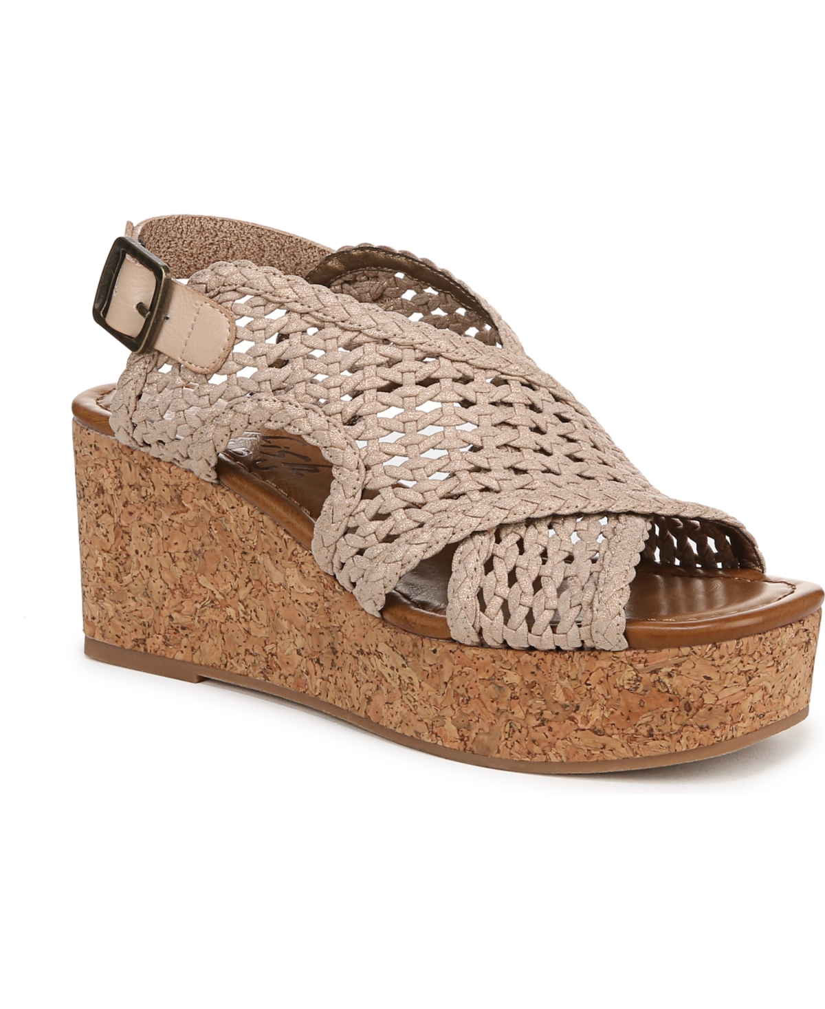 Blowfish Malibu Women's Andrea Square Peep Toe Slingback Wedge Sandals In Gold Metallic Fabric