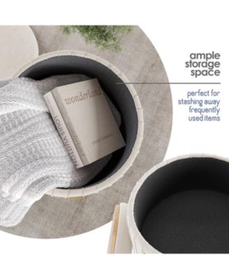 Pleated Velvet Round Ottoman with Storage – Modern Foot Stool, Makeup Vanity Stool, Small Ottoman Foot Rest