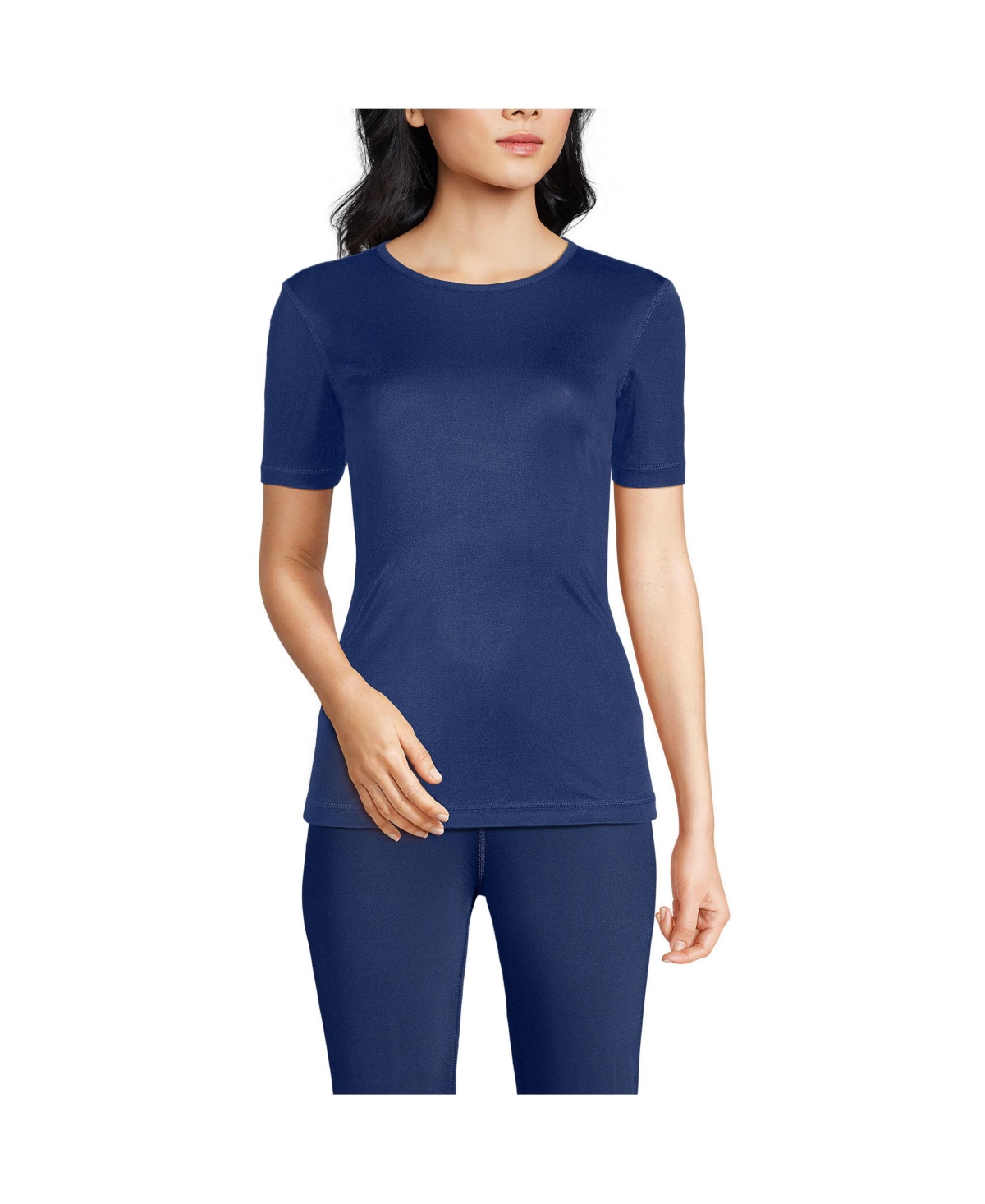 Women's Silk Interlock Short Sleeve Crewneck Long Underwear Thermal Baselayer Top - Deep sea navy
