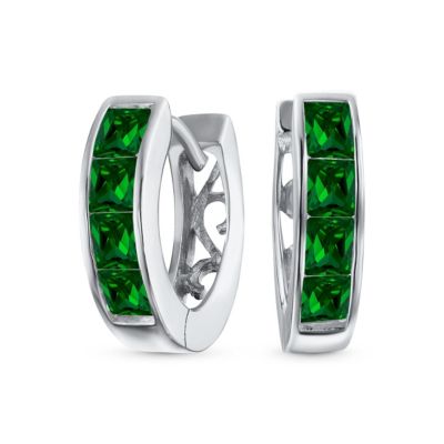 Gold CZ Mini Hoop Huggie Earrings 14K Gold Plated .925 Sterling Silver