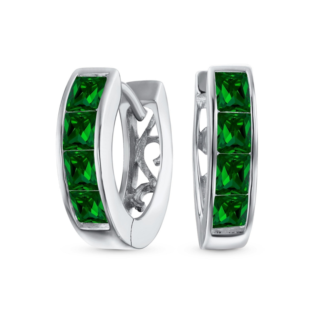Bling Jewelry Small Cz Hoop Earrings in Gold-Plated Sterling Silver Multi-Color Options - Green
