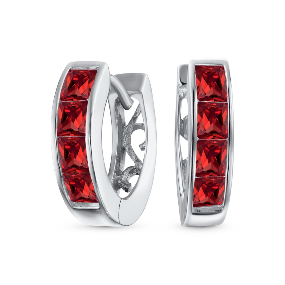 Bling Jewelry Small Cz Hoop Earrings in Gold-Plated Sterling Silver Multi-Color Options - Red
