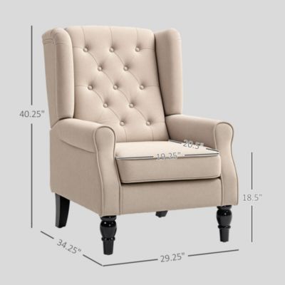 Standard Size  Fabric Upholstery Button-Tufted, Wingback, Round Arms  Accent Armchair