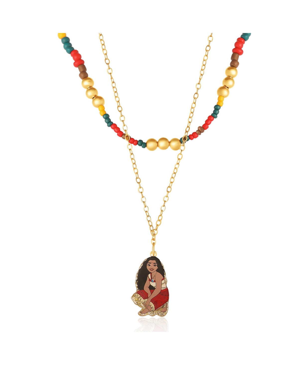 Moana Layered Necklace &#x2013; Vibrant Beads & Enamel Pendant - Red, yellow, blue