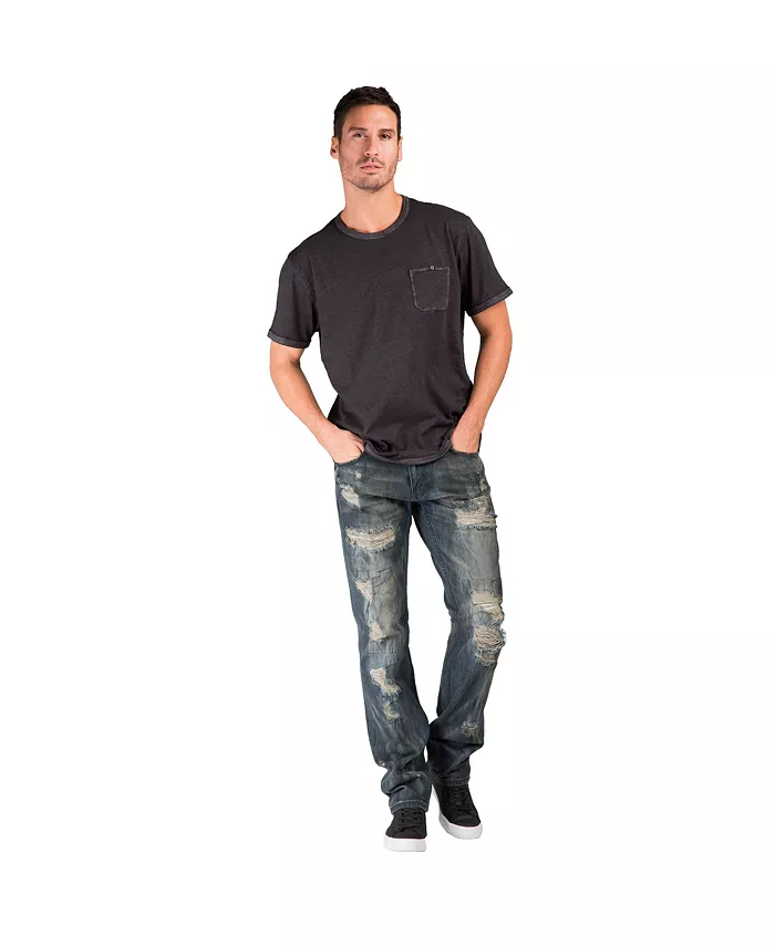 Men's Dark Tint Destroyed & Mended Slim Straight Premium Jeans - thumbnail 2