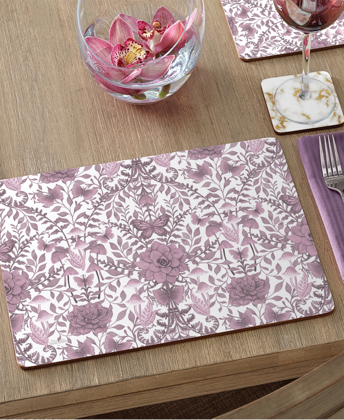 Counterart Midnight Mauve Hardboard Cork Placemats 15"x 11", Set Of 4 In Multi