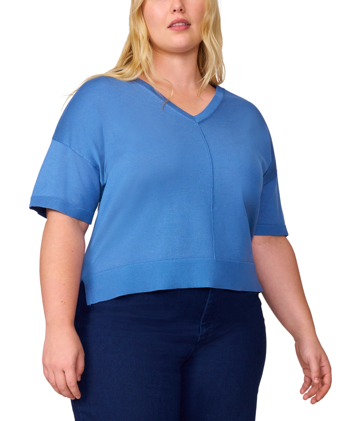 Plus Size Seamed V-Neck Sweater, Exclusively at Macy's - Pepper Green