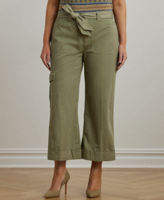 Lauren Ralph Lauren - Plus Size Pleated Cotton Twill Wide-Leg Cargo Pants