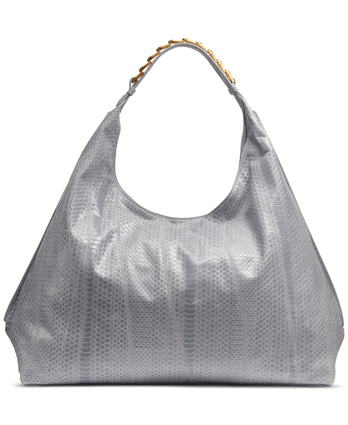 Shop Donna Karan Bellmore Extra Large Skipper Snake Hobo With Bezel Strap In Sky Grey