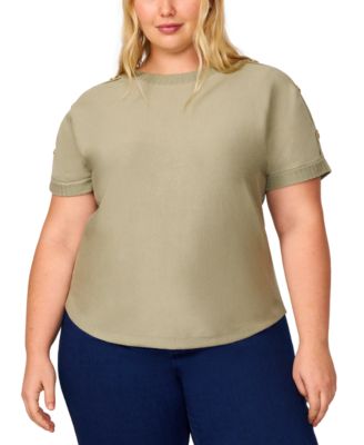 Melissa Paige - Plus Size Solid Zigzag-Trim Button-Shoulder Sweater