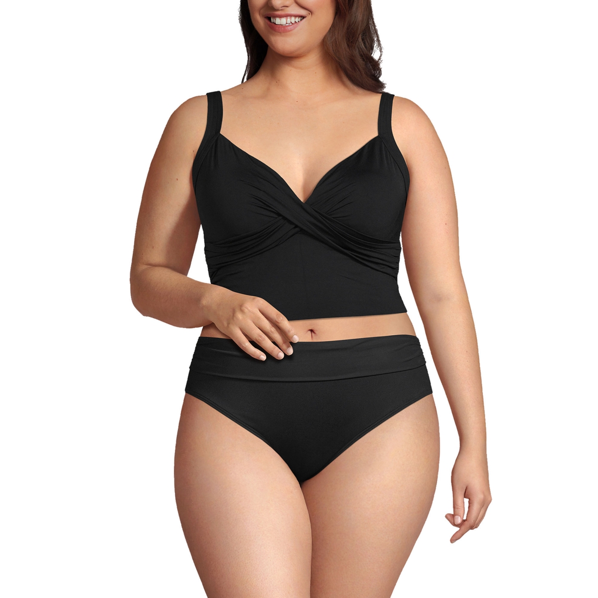 Plus Size Dd-Cup V-Neck Wrap Midkini Top - Black