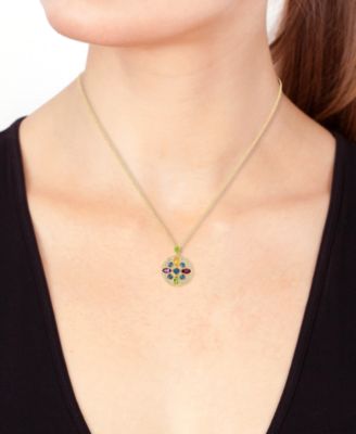 EFFY&reg; Multi-Gemstone (2-1/5 ct. t.w.) & Diamond (1/6 ct. t.w.) Flower Pendant Necklace in 14k Gold, 16" + 2" extender