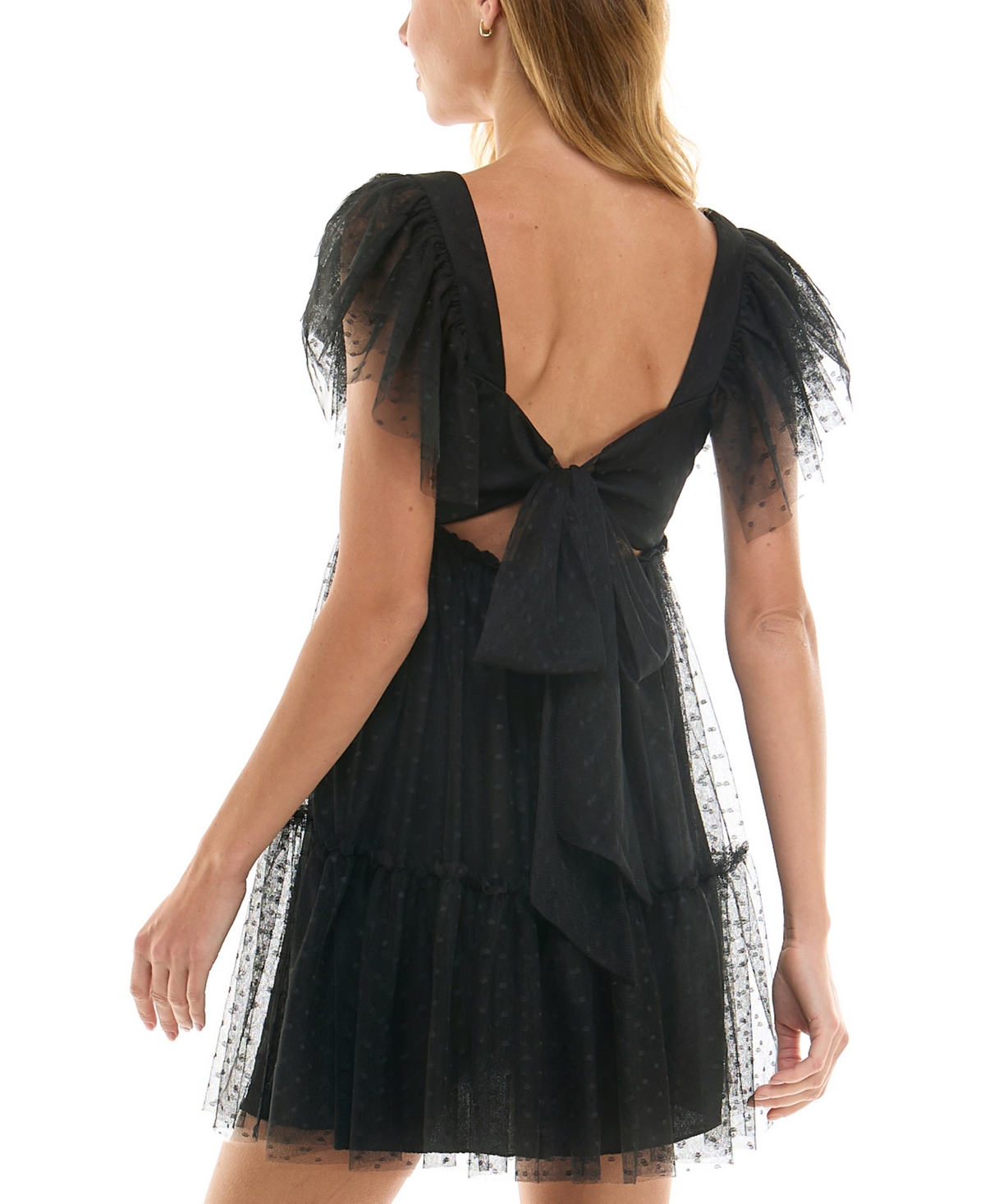 City Studios Juniors' Sweetheart-neck Mesh Dot Dress In Black
