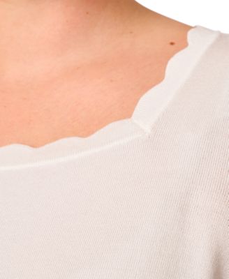 Plus Size Elbow-Sleeve Scalloped-Neck Sweater, Exclusively