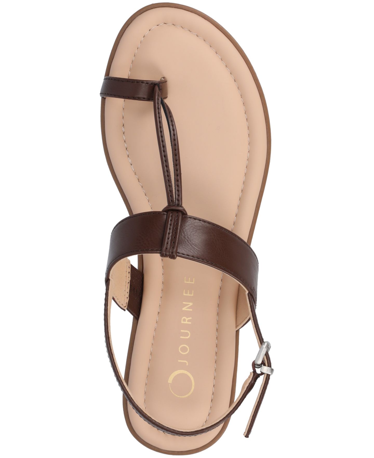 Женские сандалии Journee Collection Gerra T Strap Toe Ring Flat, цвет: Коричневый — фото 5
