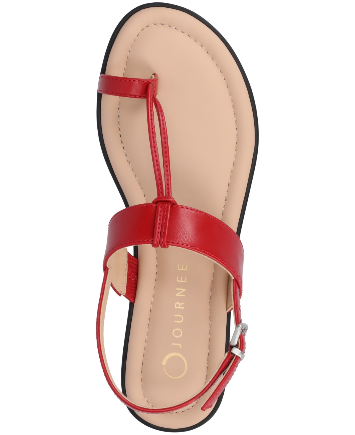 Journee Collection Women's Gerra T Strap Toe Ring Flat Sandals In Red