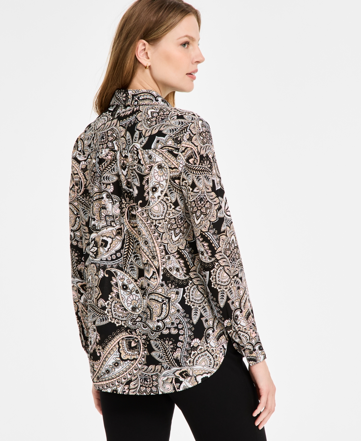 JONES NEW YORK WOMEN'S PAISLEY-PRINT SIDE-BUTTON TUNIC TOP 