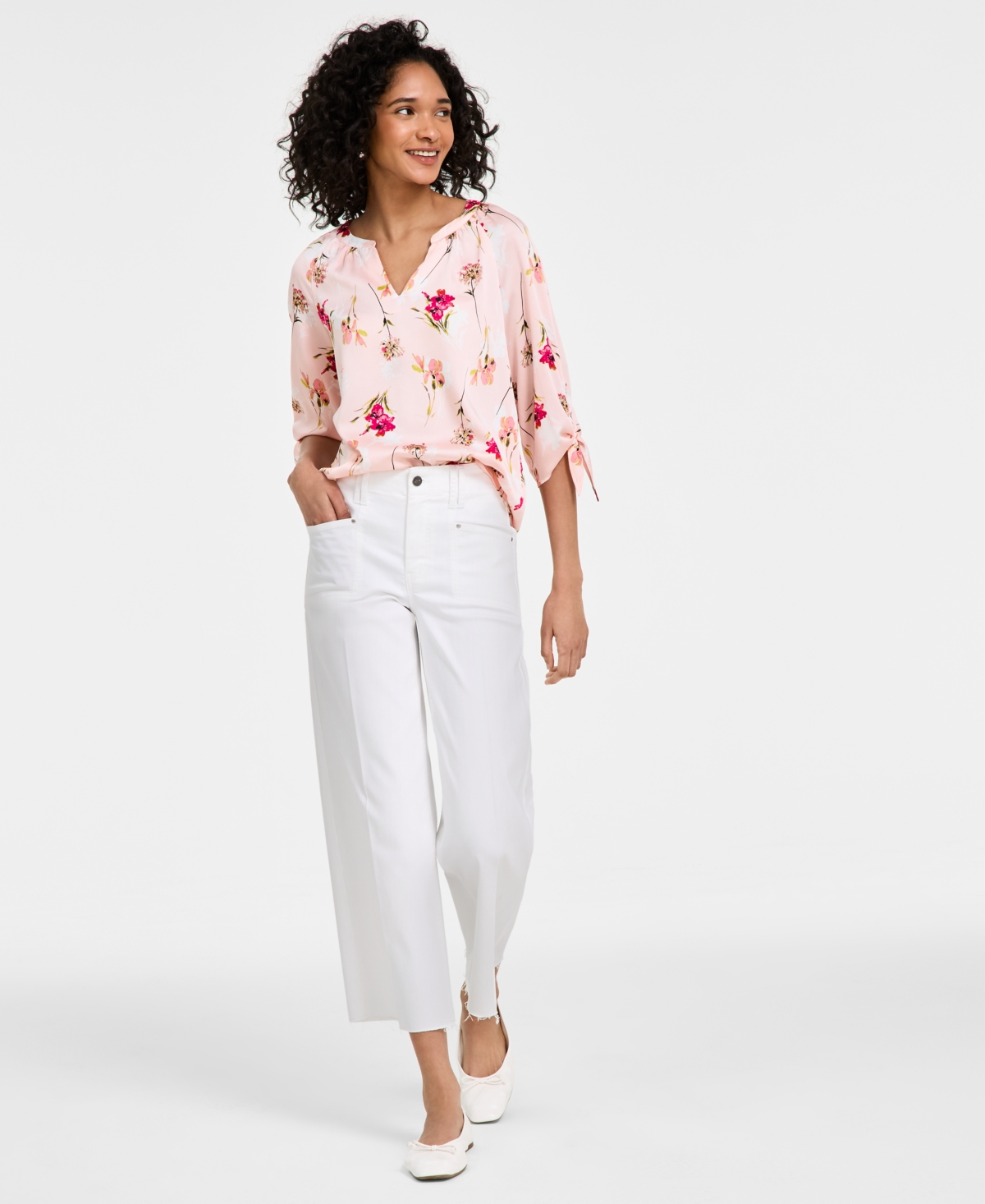 Petite Patch-Pocket Wide-Leg Pants - Soft White