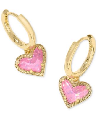 Pav&eacute; & Colored Heart Charm Huggie Hoop Earrings