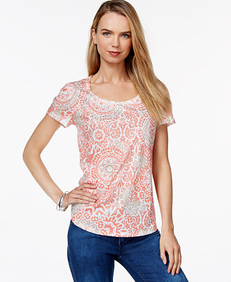 Style & Co. Embellished Printed T-Shirt, Only at Macy's - Tops - Women ...