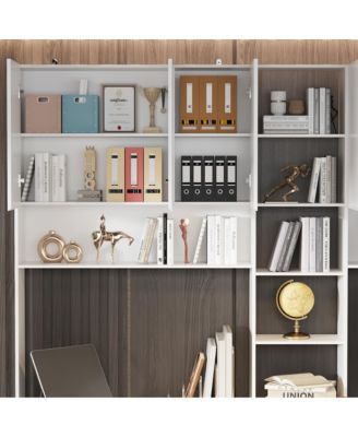 94.5 in. W Large 2 in. 1 Wood Double Computer Desk White Writing Desk  86.6 in. Tall Bookshelf, Drawers  Home Office