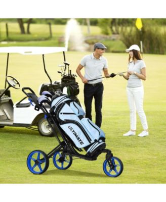 Folding Golf Push Cart with Scoreboard Adjustable Handle Swivel Wheel