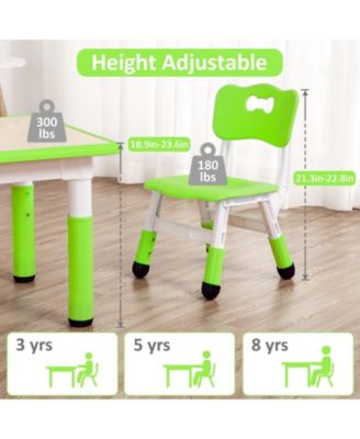 Kids Table and 4 Chairs Set Height Adjustable Toddler Table and Chair Set for Ages 2-10 Activity Table for Toddlers 5-Piece Childrens Table and Chair Set Boy & Girl Gift for Classrooms/Daycares/Home