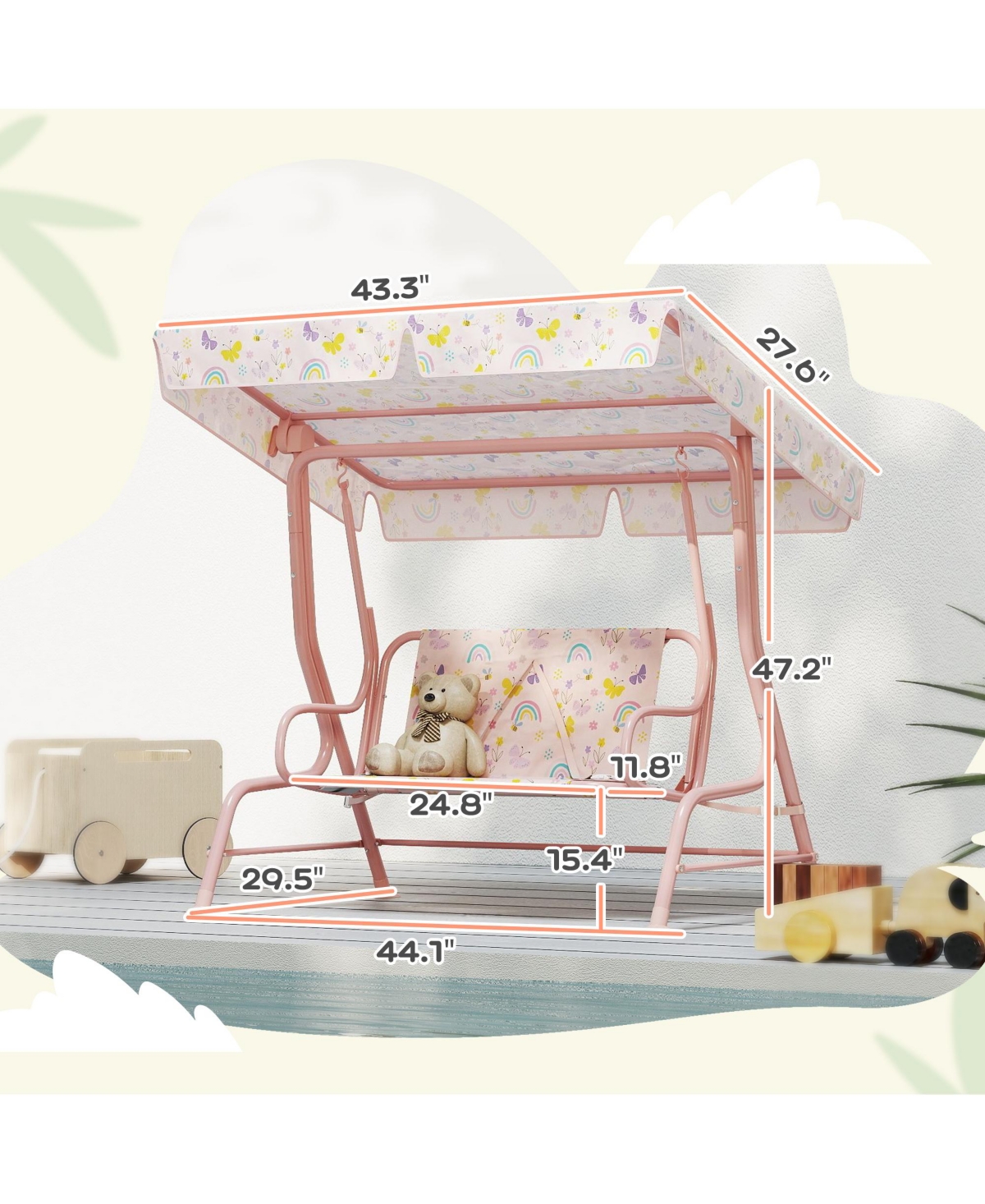 Qaba Kids Patio Swing, 2-Seater Outdoor Porch Swing Chair,