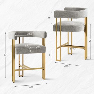 25'' Counter Height Stool with Gold Metal Legs, Chenille Upholstery, Curved Back and Armrest, 1 Unit-Maison Boucle