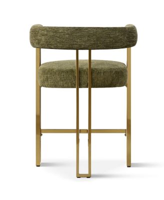 25'' Counter Height Stool with Gold Metal Legs, Chenille Upholstery, Curved Back and Armrest, 1 Unit-Maison Boucle