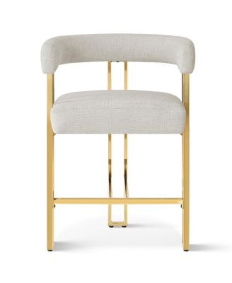 25'' Counter Height Stool with Gold Metal Legs, Chenille Upholstery, Curved Back and Armrest, 1 Unit-Maison Boucle