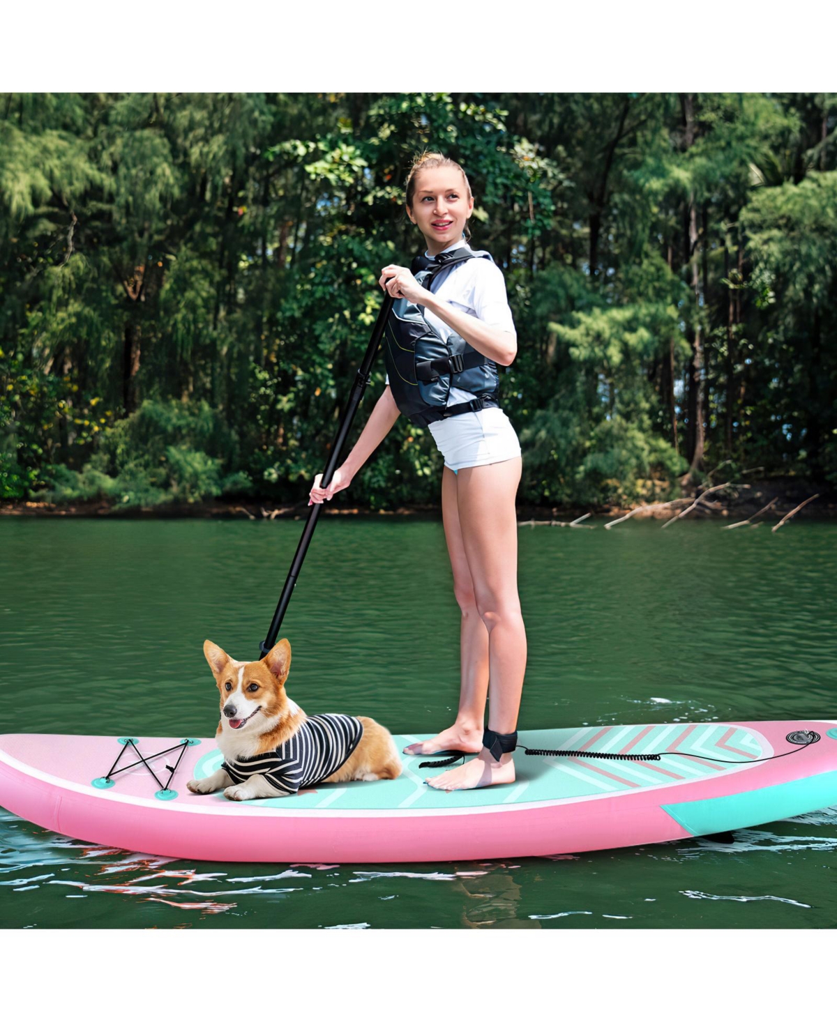 10 Feet Inflatable Stand up Paddle Board with 3 Fins and Adjustable Paddle