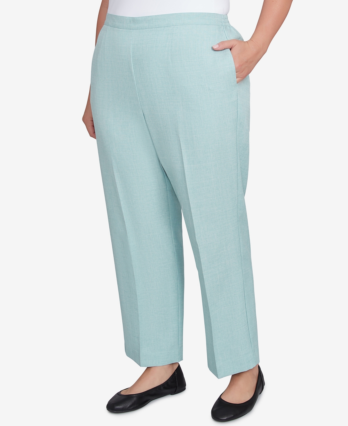 Alfred Dunner Plus Size Kensington Gardens Relaxed Linen Average Length Pants In Pistachio