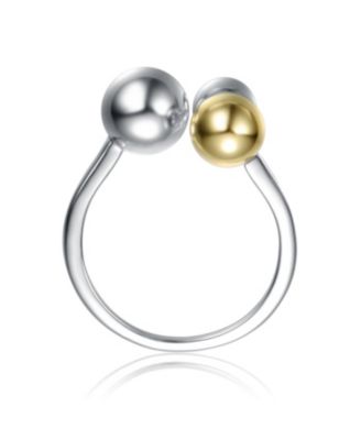Sterling Silver Two-Tone White Gold Plated & 14K Gold Plated Modern Three-Ball Ring