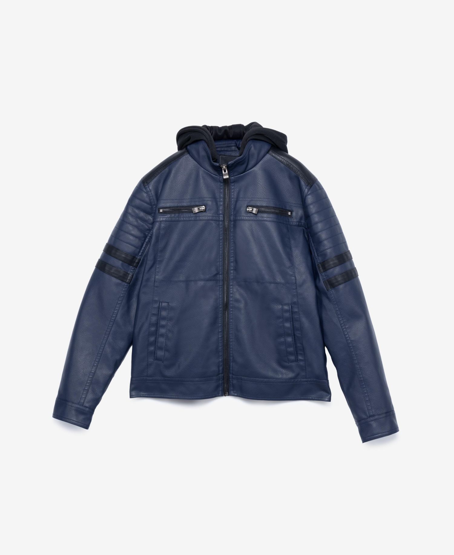 Boys Hooded Moto PU Leather Jacket With Lining