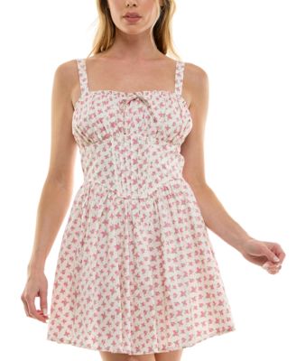 Trixxi - Juniors' Floral-Print Pintucked Fit & Flare Dress