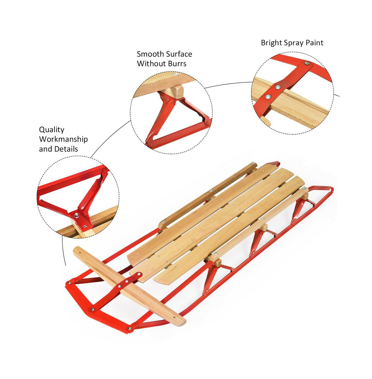 Детская игрушка KUYOTQ 54 Inch Kids Wooden Snow Sled with Metal Runners and Steering Bar — фото 3