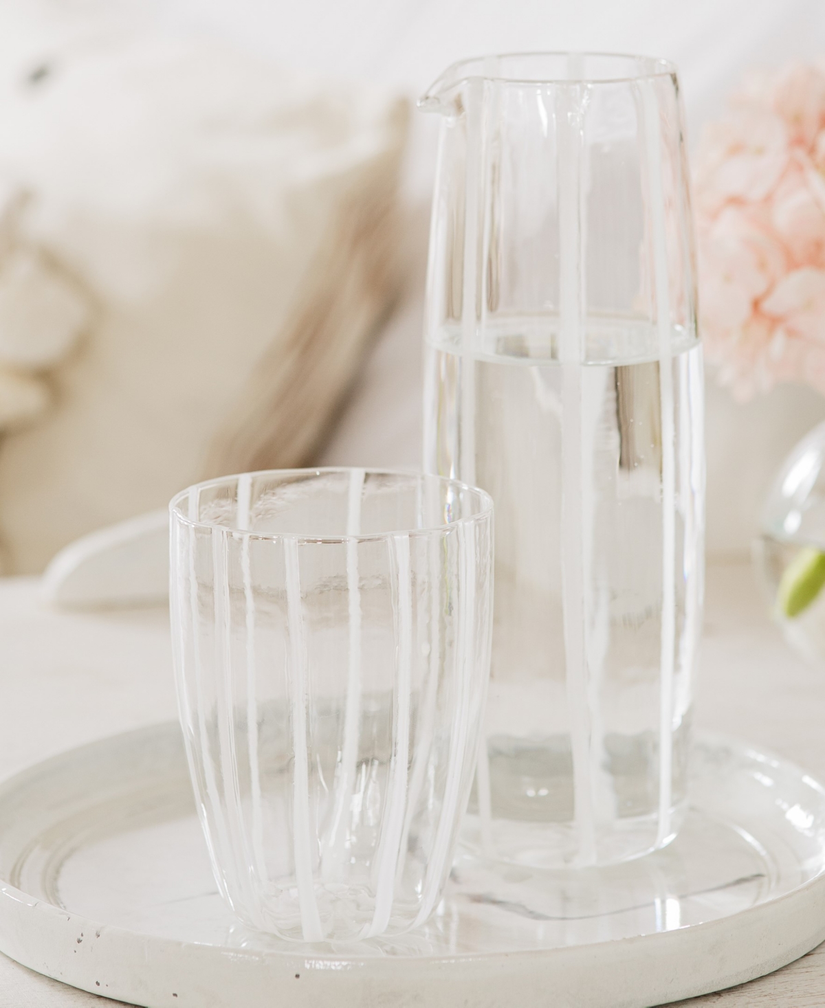 Shop Vietri Nuovo Stripe Pitcher In White